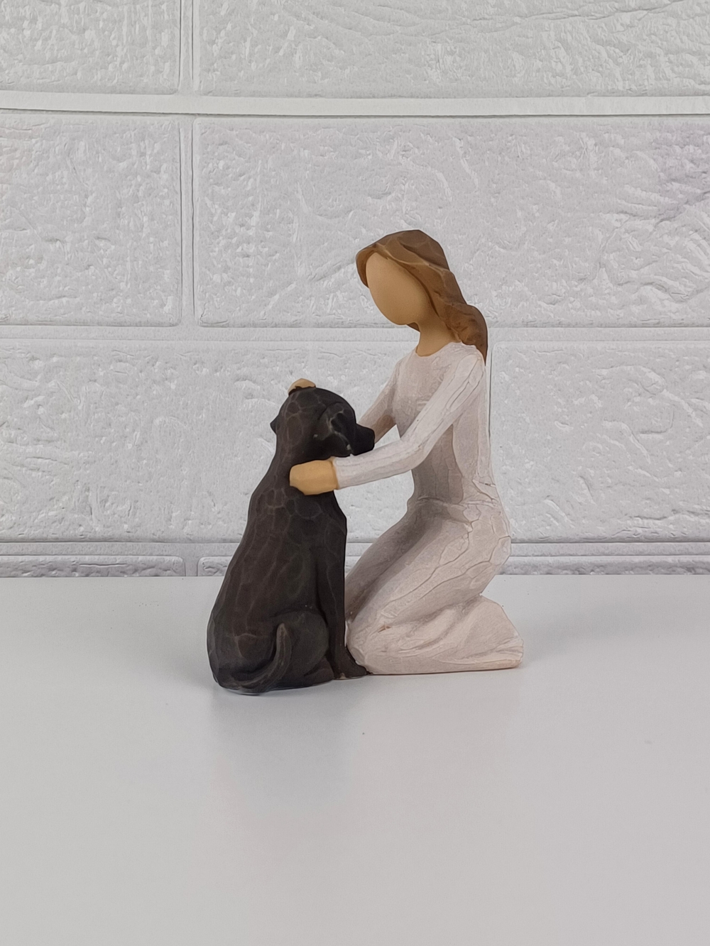 Hand-Painted Girl With Black Dog Statue  Dog Memorial Gift Resin Figurine